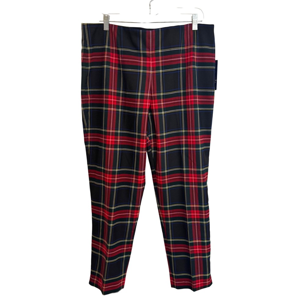 Chaps Plaid Ankle Pants Womens 16 Black Red Holiday High Waist Preppy Tartan New